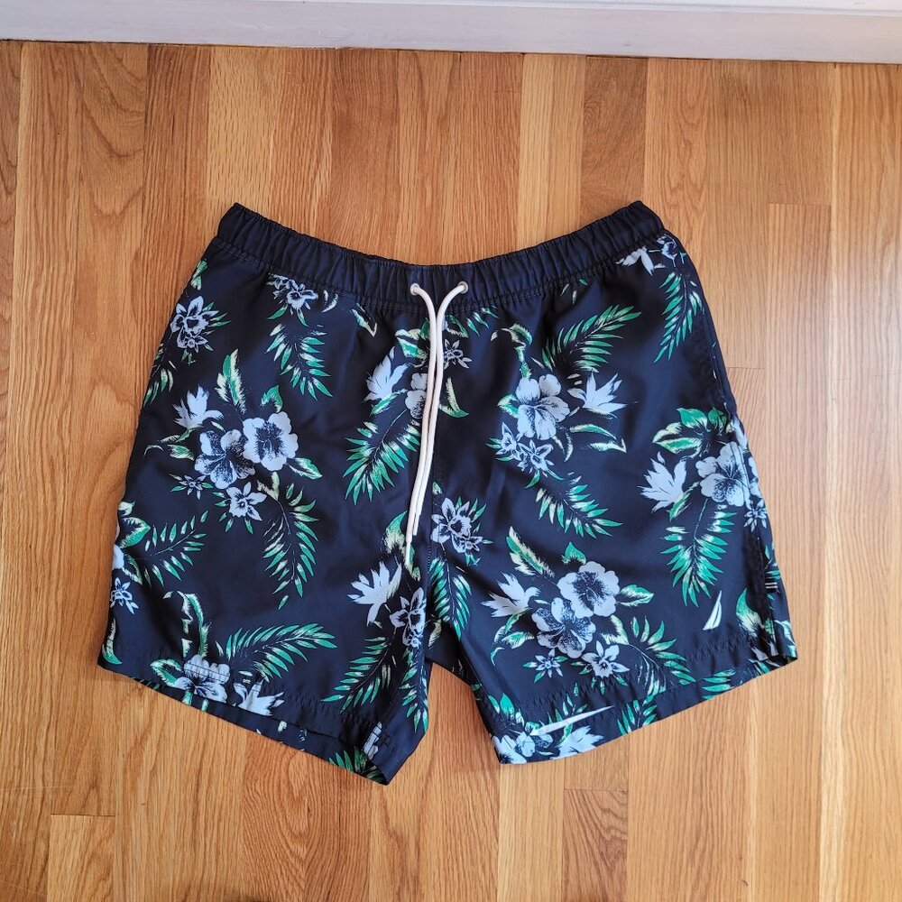 Nautica Mens Navy Tropical Swim Trunks Size L